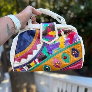 Vintage SAMIR Genuine Leather Patchwork Handbag - Bold 80s NWT Condition